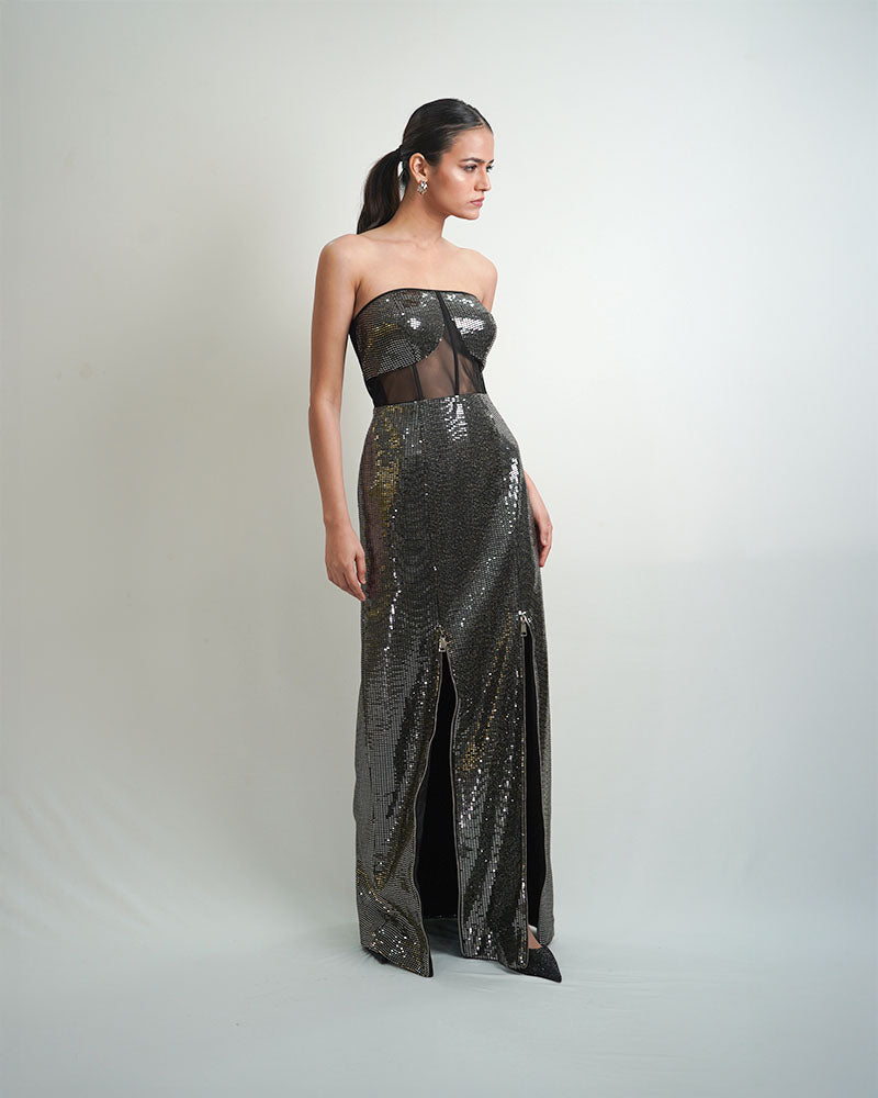 Shimmer mesh gown