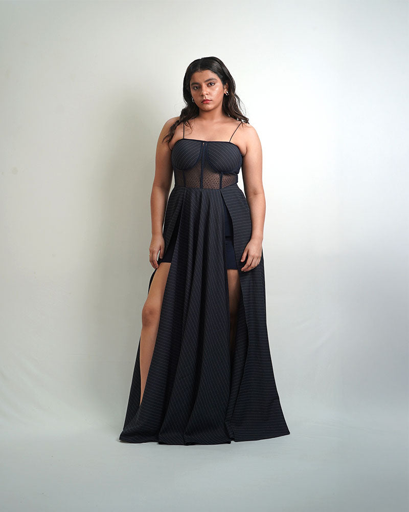 Navy Blue Mesh Gown