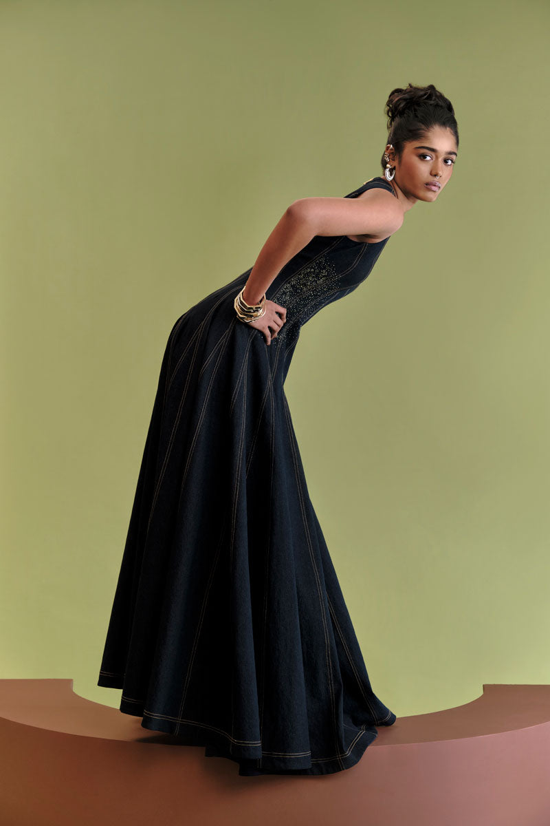 West denim long dress