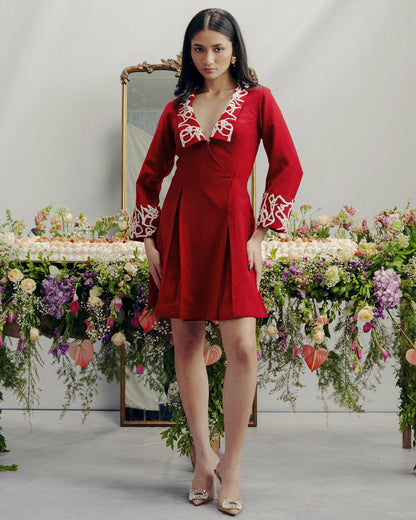 Crimson Box Pleat Blazer Dress