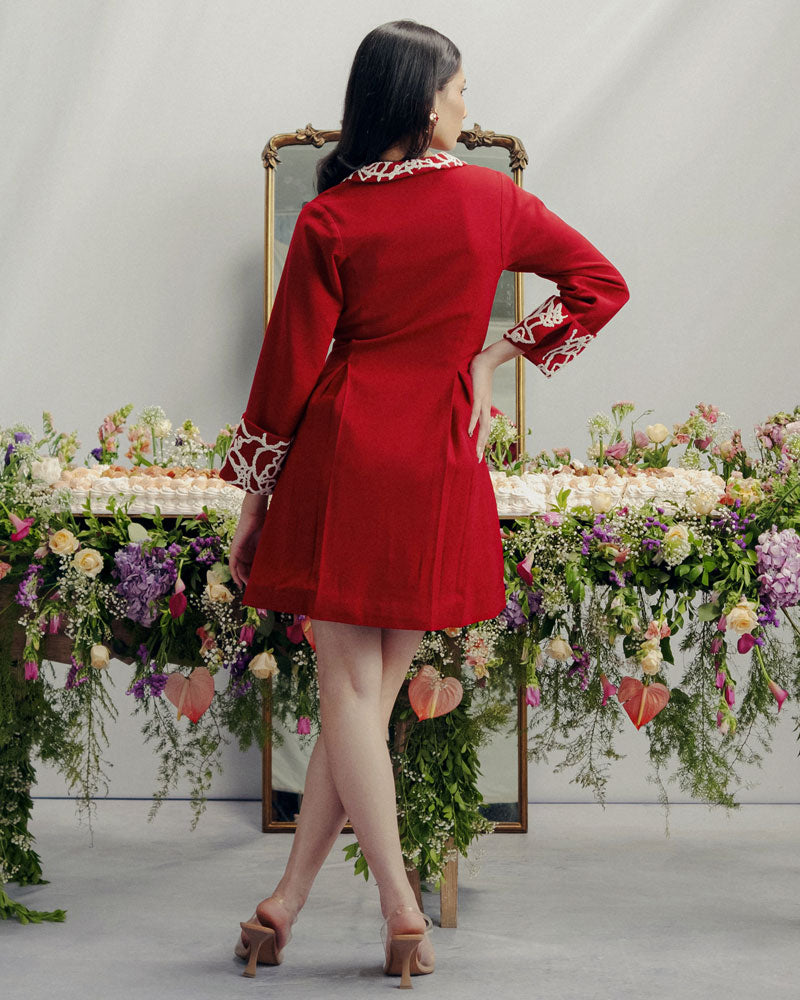 Crimson Box Pleat Blazer Dress