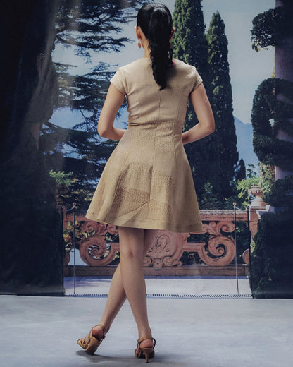 Sanddune Print Corset-Inspired Flair Dress with Cap-Sleeves