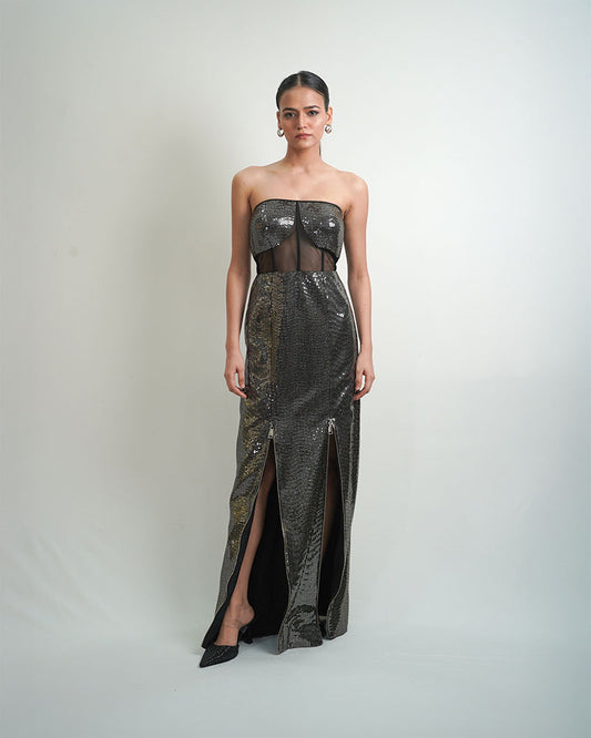 Shimmer mesh gown