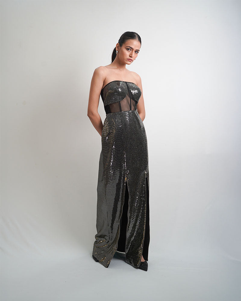 Shimmer mesh gown