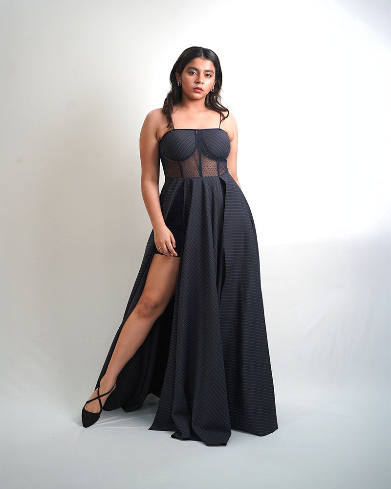 Navy Blue Mesh Gown