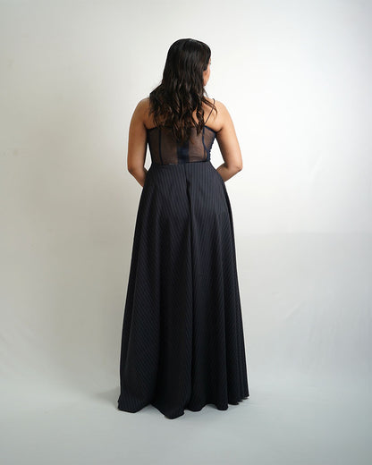 Navy Blue Mesh Gown