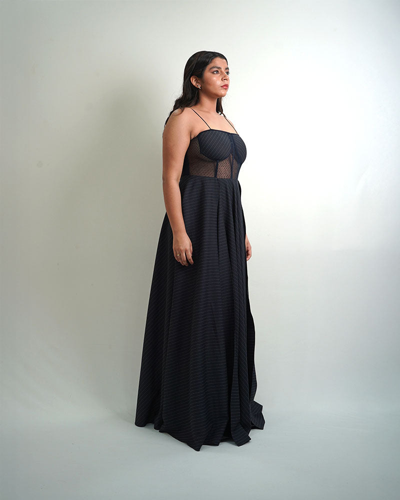 Navy Blue Mesh Gown