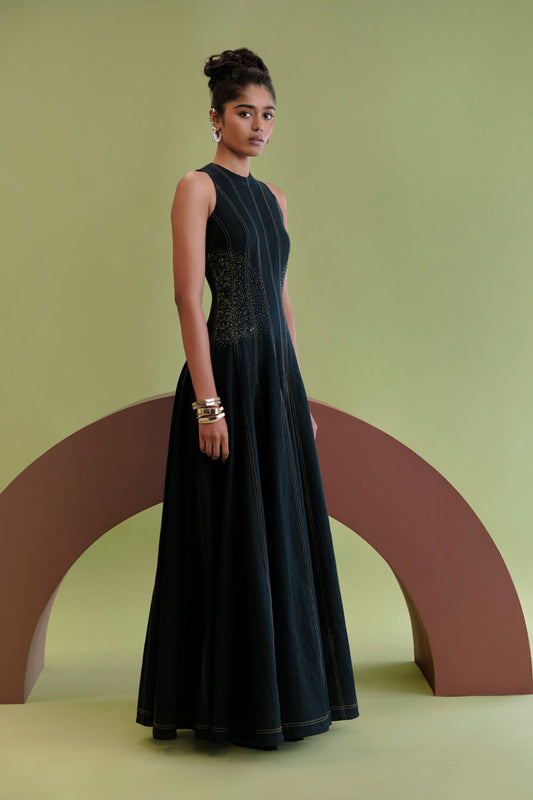 West denim long dress