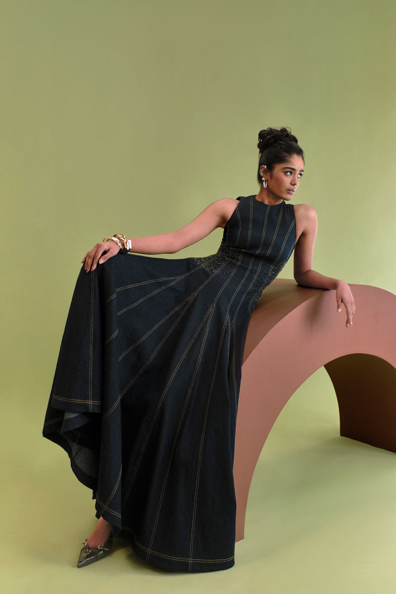 West denim long dress