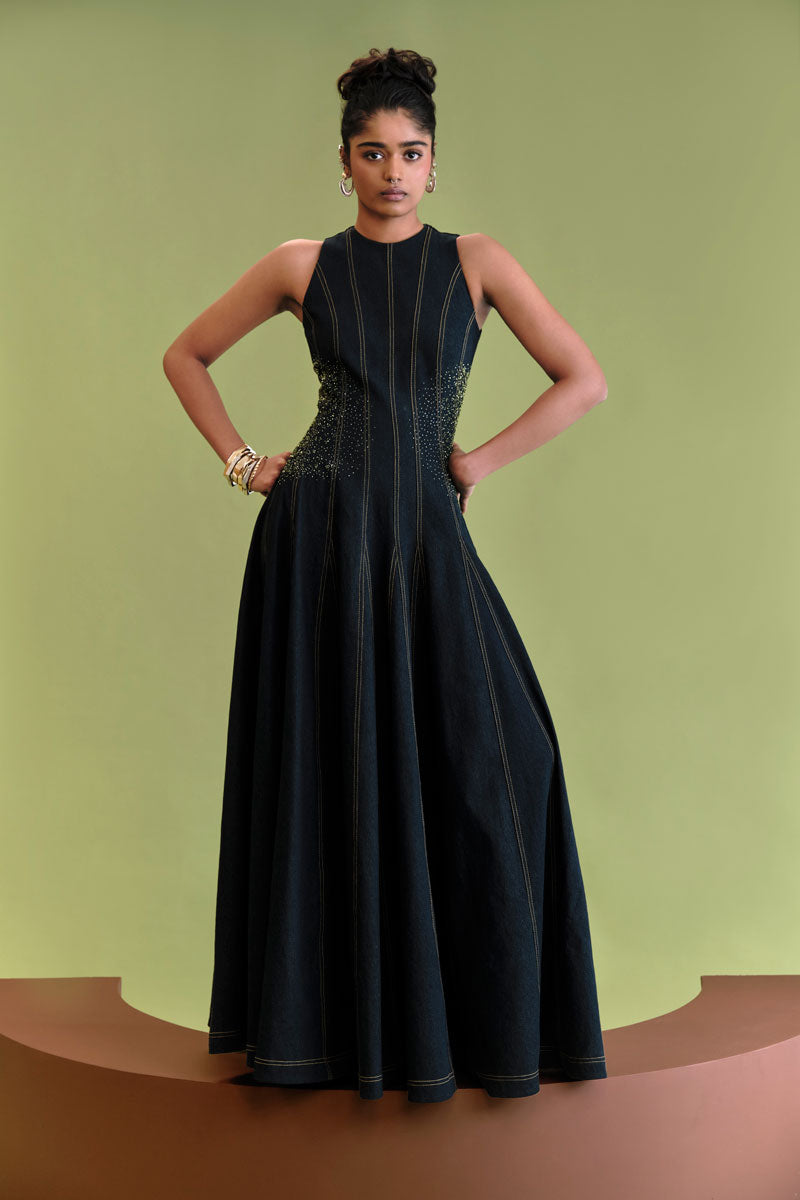 West denim long dress