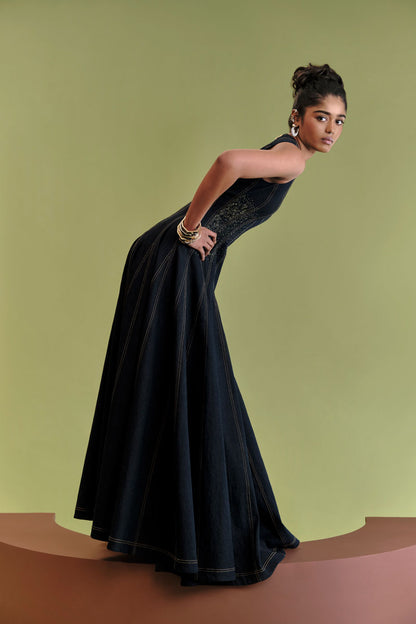 West denim long dress